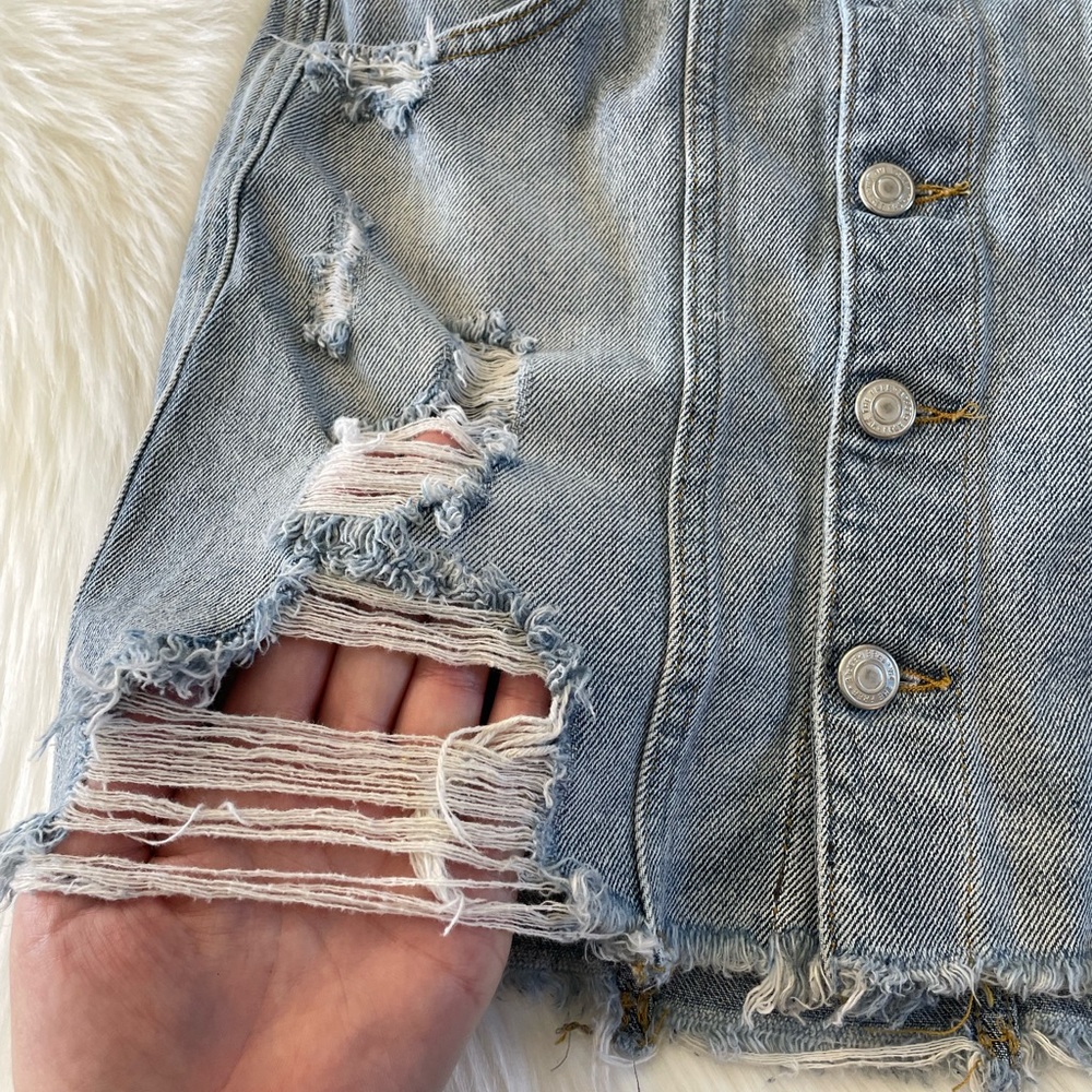 Free People Ripped Jean Skirt - Picture 4 of 9